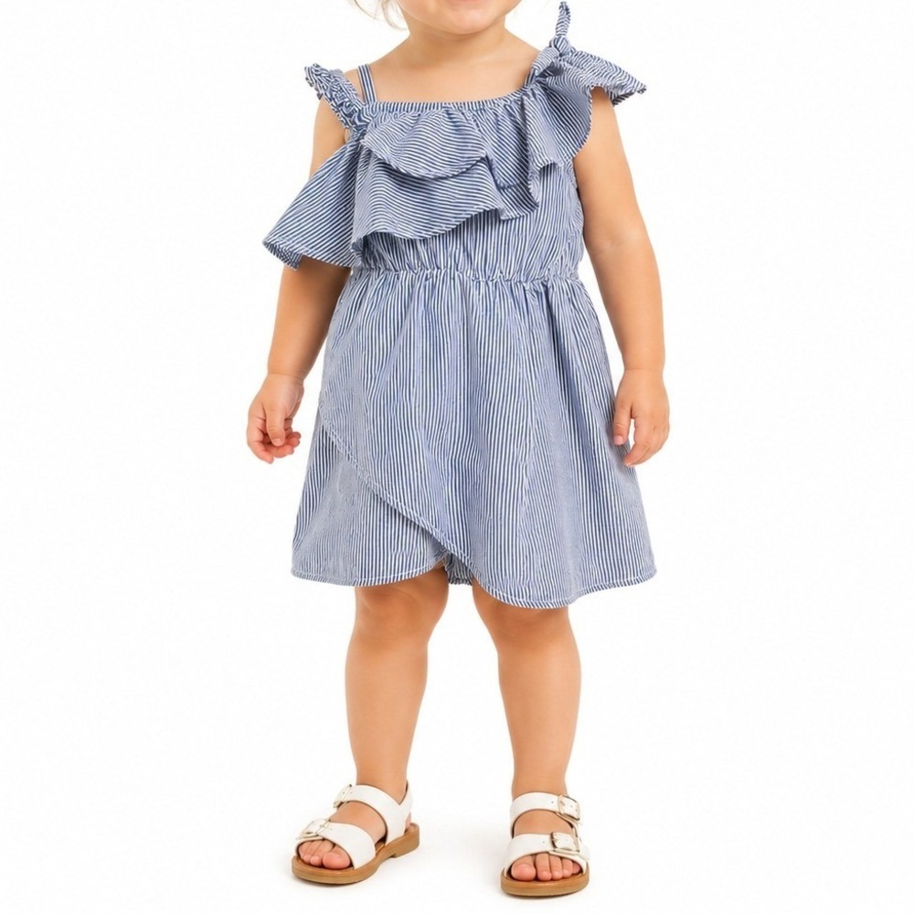 Habitual Girl Ruffle One Shoulder Dress Girl 24M Blue White Striped Summer New